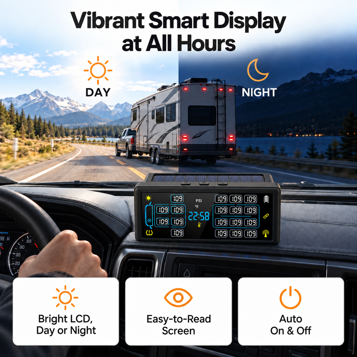 AurenceX™ 10–18 Tire TPMS for RVs, Trucks & Trailers